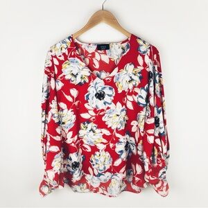 Vici Floral Puff Balloon Sleeve Blouse Orange Blue Size M